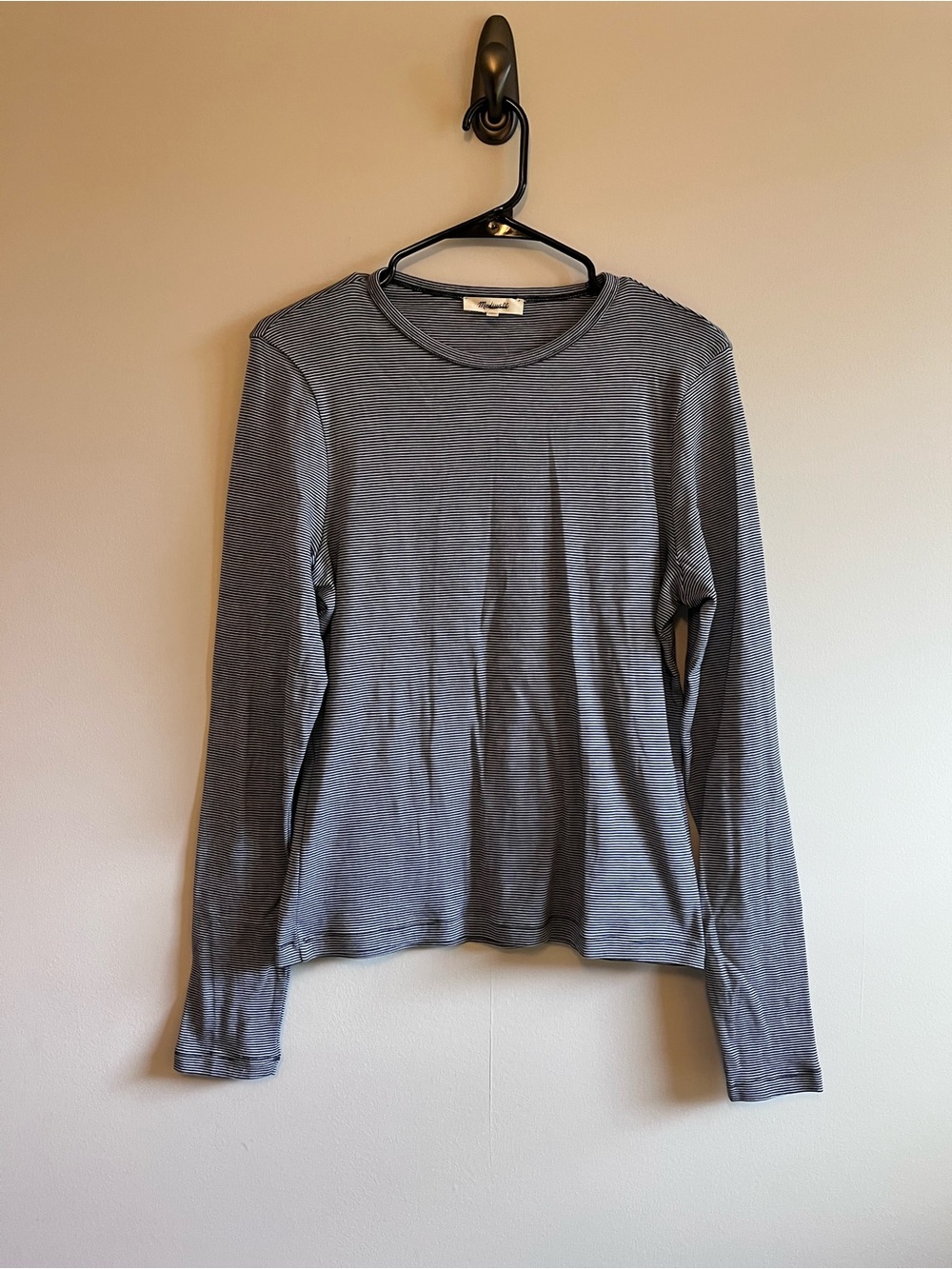 Madewell Black and Gray Microstripe Crewneck Long Sleeve Tee